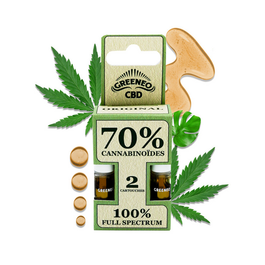 Lot de 2 cartouches CBD GREENEO, 70% cannabinoïdes, 100% full spectrum, sans nicotine