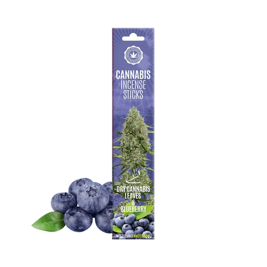 Boîte de bâtonnets d’encens Encens Cannabis avec illustration de myrtilles