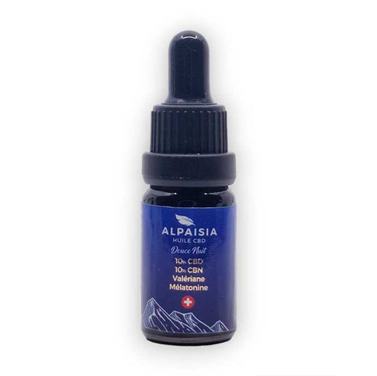 Flacon compte-gouttes ALPAISIA huile CBD nuit, bouchon bleu