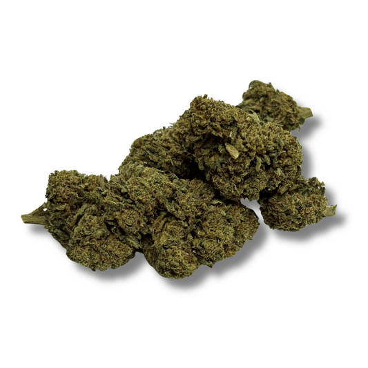 Fleur de CBD vert foncé, gros bouquets aux pétales froissés