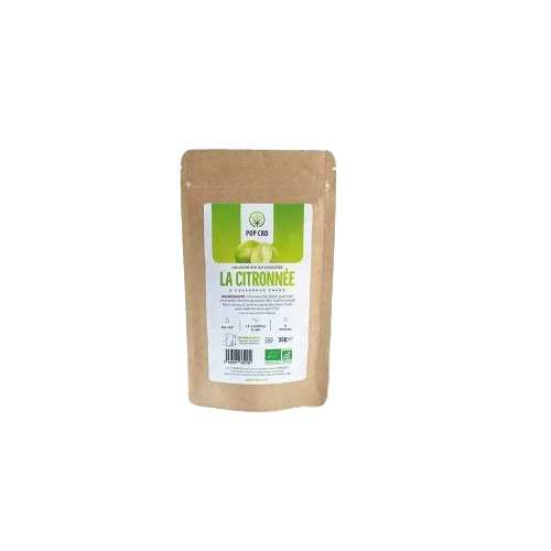 Sachet kraft de tisane CBD bio à la citronnée, 35 g, étiquette verte