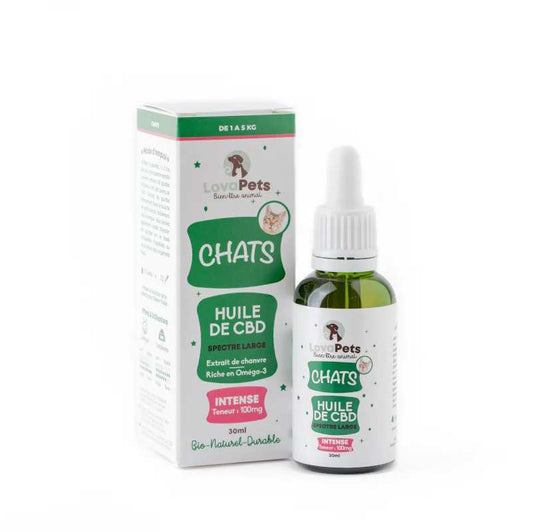 Huile CBD pour chat LOVAPETS, flacon avec boîte «Chats» 100 mg