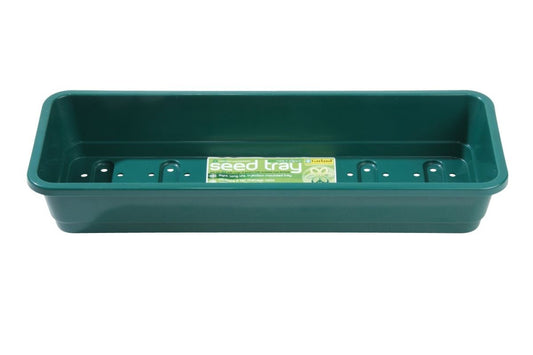 Bac de semis rectangulaire vert étroit en plastique avec rangées de trous