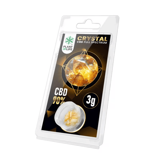 Pochette CRYSTAL CBD 90% full spectrum 3 g, étiquette cristal et pastille
