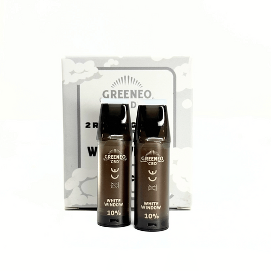 Deux cartouches de recharge CBD White Window 10% GREENEO, sans nicotine