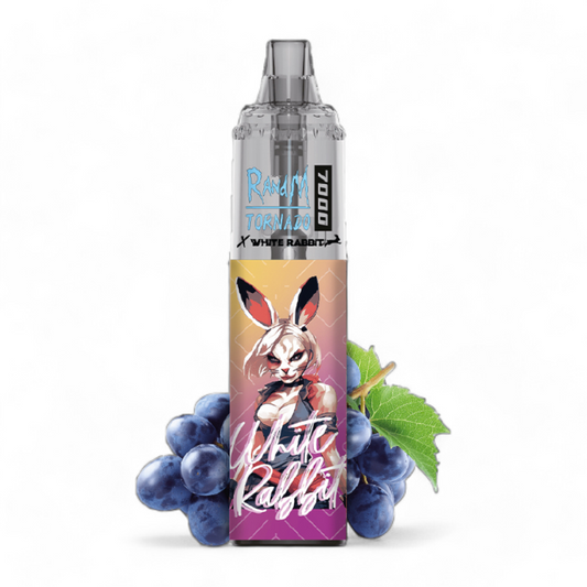 Cigarette électronique RandM Tornado 7000 Isabella Grape, motif lapin, embout métal