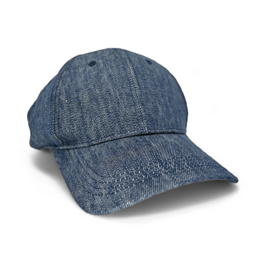Casquette en chanvre bleu jean, visière courbée et panneaux cousus sur le dessus