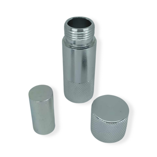 Presse à pollen en aluminium : cylindre fileté et capuchons cylindriques nervurés
