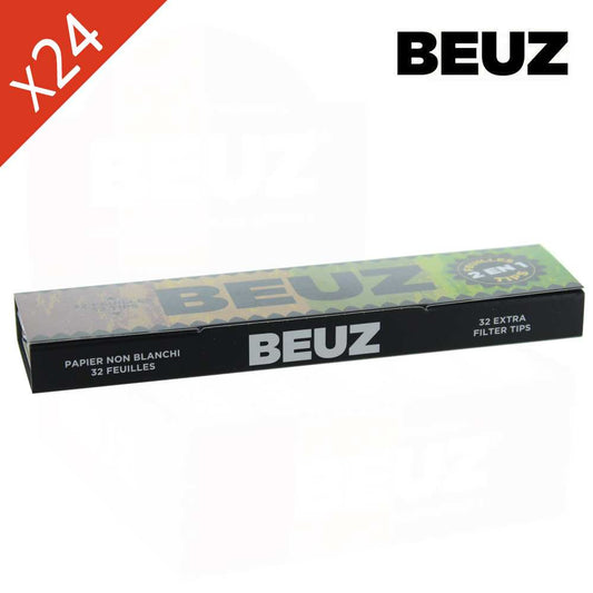 Boîte Beuz King Size Slim, papier non blanchi, 32 feuilles, 32 tips de filtre extra