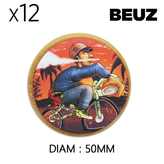 Grinder en chanvre brun avec couvercle rond décor moto, diamètre 50 mm