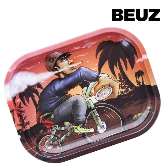 Plateau de roulage Beuz Bike PM, forme arrondie avec dessin sur fond rouge