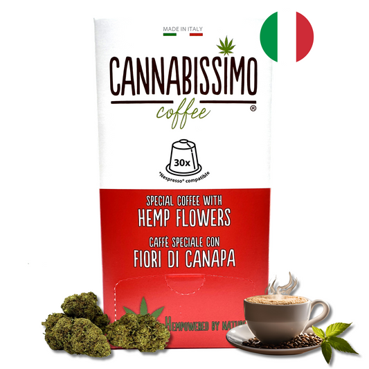 Boîte de capsules de café Cannabissimo aux fleurs de chanvre, 30, tasse à café