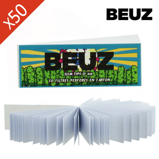 Boîte de filtres BEUZ slim tips 21 mm, 50 carnets empilés, ouverte