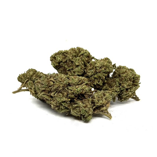 Fleur de CBD White Widow Greenhouse : bourgeons vert olive éparpillés