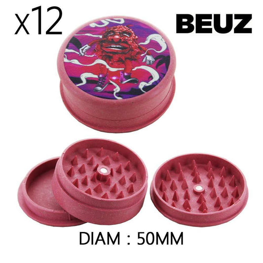 Grinder en chanvre rose 50 mm ouvert, meule à picots et couvercle rond