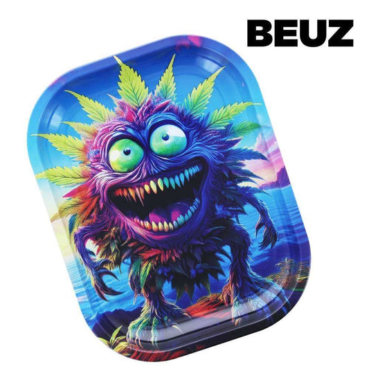Plateau de roulage Beuz ovale avec illustration monstre colorée et logo BEUZ