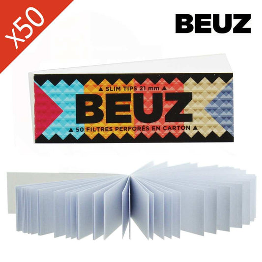 Carnets de filtres Slim Tips BEUZ en éventail, carton blanc.