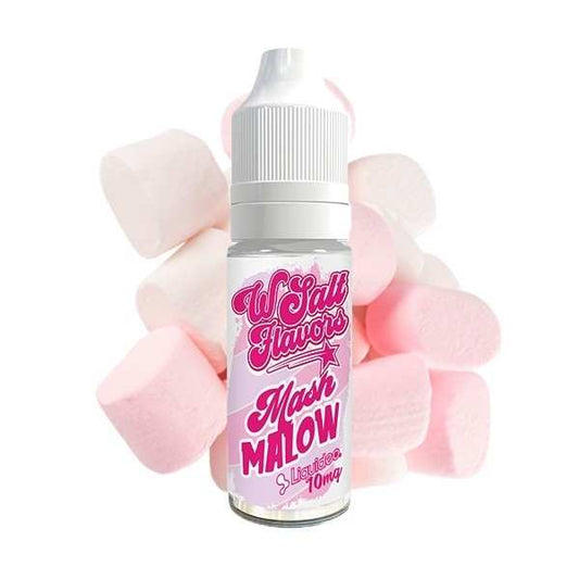Flacon d’e-liquide 10 ml au sel, flacon droit avec étiquette rose « Mash Malow »