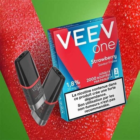 Boîte de 2 pods Veev One Saveur Fraise avec deux pods noirs
