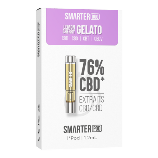 Boîte de pods CBD SmartER duo : gelato citron cerise, 76% CBD, 1×1,2 ml.