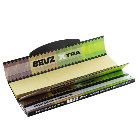 Boîte de feuilles à rouler BEUZ XTRA 125 mm, longues slim, papier non blanchi (ouverte)