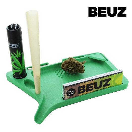 Plateau de roulage en chanvre BEUZ vert, avec emplacement pour herbe et encoches