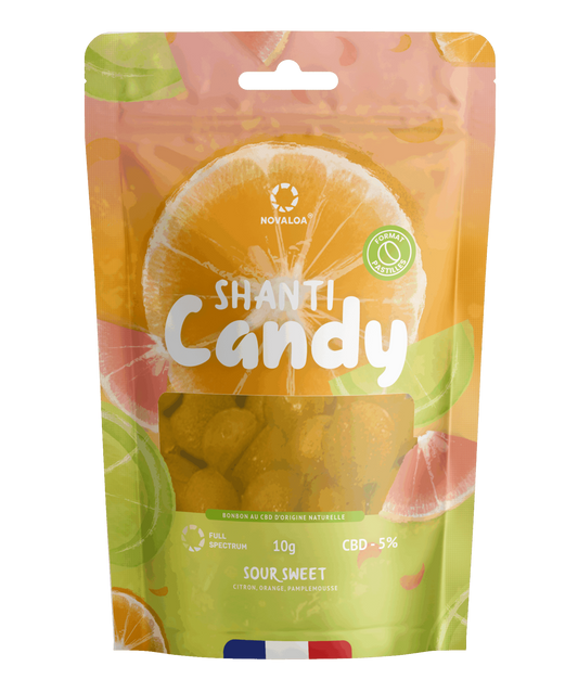 Pochette SHANTI Candy CBD 5% sans sucre, saveur agrumes