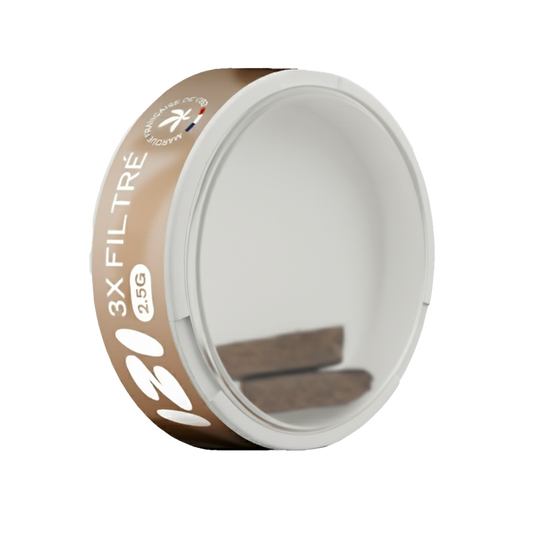Pot de résine CBD IZI 3x filtrée, vue de côté, 2,5 g, couvercle blanc