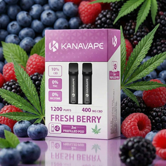 Boîte Kanavape Fresh Berry : pods préremplis, emballage violet et blanc