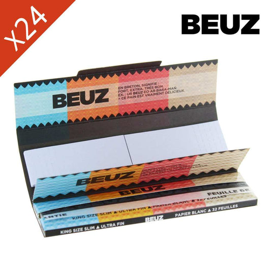 Boîte Beuz Blanc ouverte, carnets slim King Size visibles, papier papier blanc