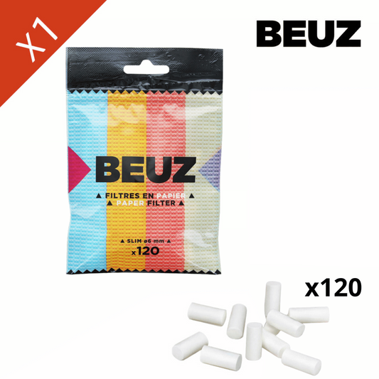 Sachet BEUZ Slim x120 de filtres en papier blancs, avec filtres visibles