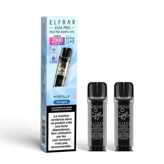 Pods ElfBar Elfa Pro myrtille noire, pack de 2, 10 mg/ml