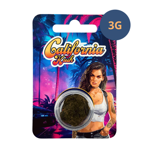 Résine CBD 3 g en pot, emballage California Kush