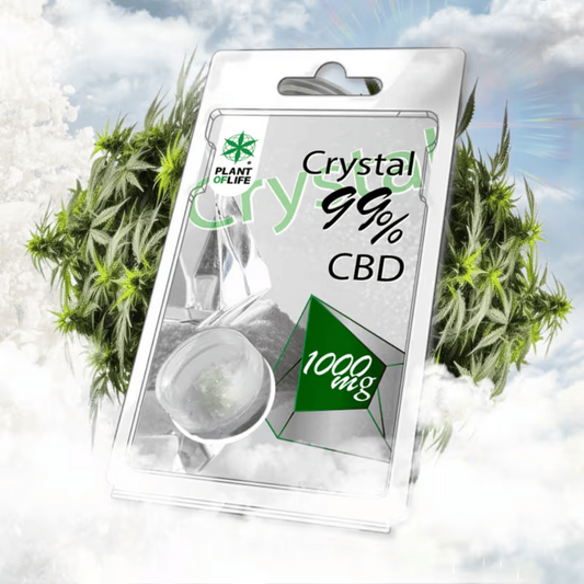Cristaux CBD Crystal 99% 1000 mg en blister avec petite boule transparente