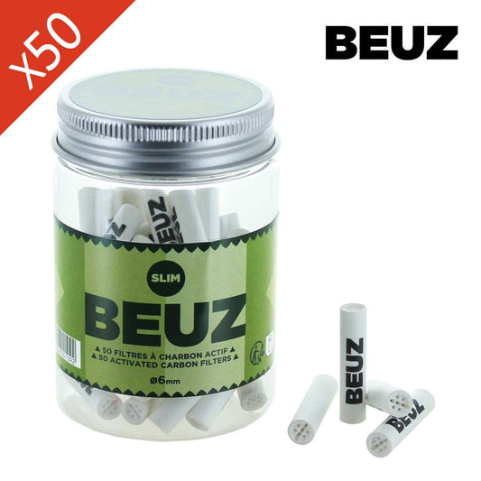 Boîte de filtres à charbon Beuz Slim 6 mm : pot transparent et cylindres blancs