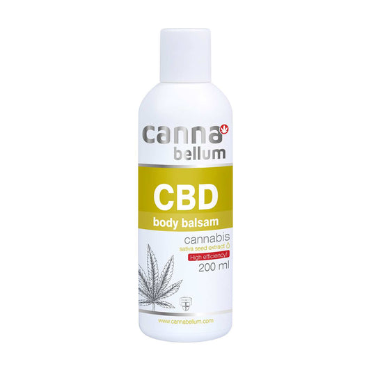 Baume corps CBD Cannabellum en flacon blanc, CBD body balsam cannabis 200 ml.