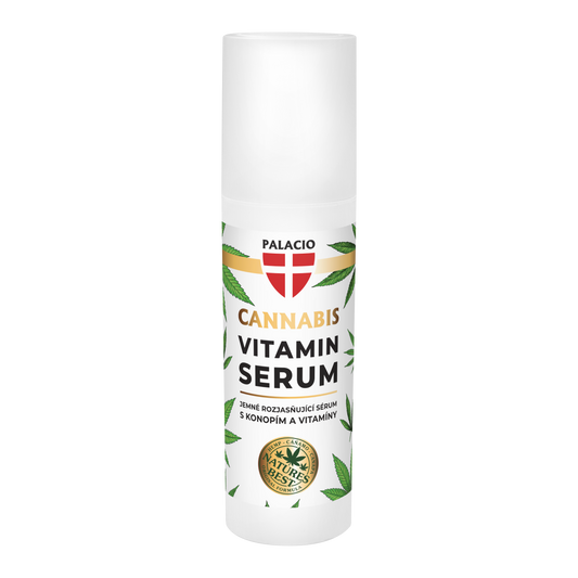 Flacon de sérum vitamine Palacio Cannabis, blanc, face avant avec étiquette