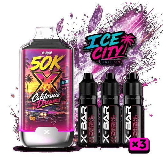 Kit X-BAR 50K et 3 e-liquides 10 ml, flacons noirs Ice City Edition