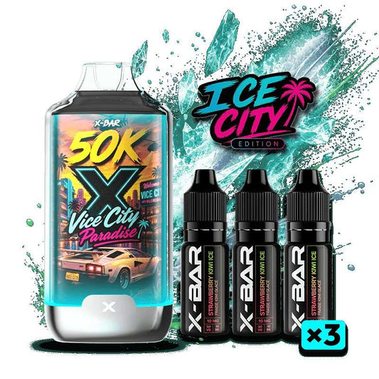 Kit X-BAR 50K «Vice City Paradise» : flacon et 3 fioles d’e-liquide