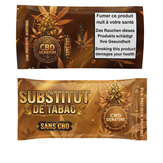 Sachets de substitut de tabac sans CBD, format rectangulaire doré
