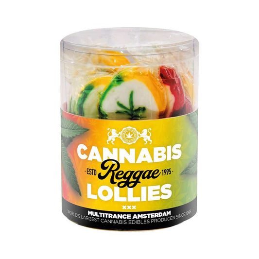 Bocal de sucettes Cannabis Reggae MULTITRANCE, étiquette jaune