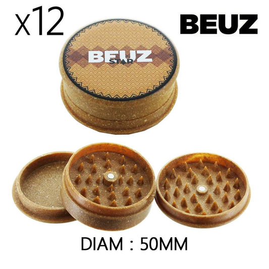 Grinder en chanvre 50 mm Beuz Star, couvercles et meules dentelées ouvertes (x3)