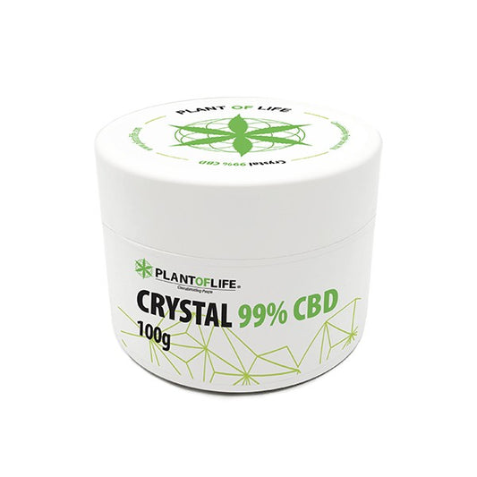 Pot blanc de cristaux CBD 99% 100 g PLANT OF LIFE, étiquette verte