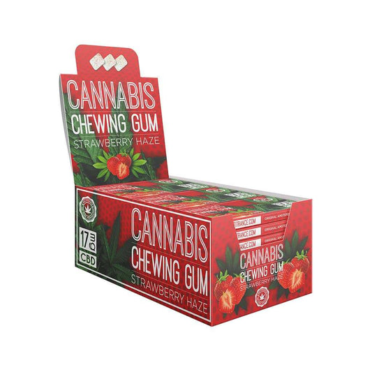 Boîte de chewing-gum Cannabis CBD à la fraise Strawberry Haze, emballage rectangulaire