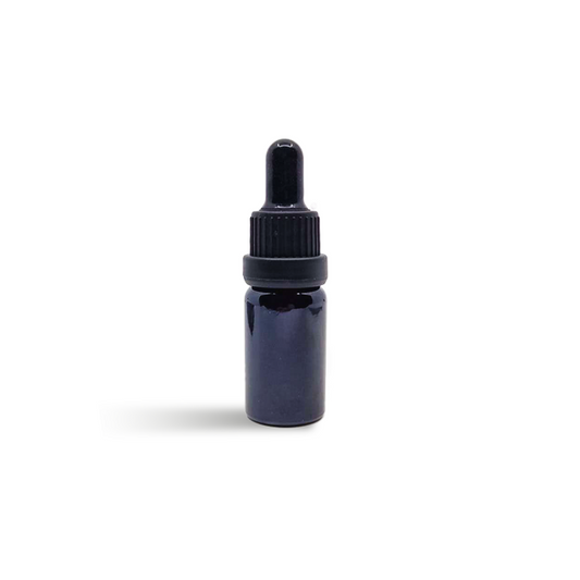 Flacon compte-gouttes CBD en verre foncé, pipette noire, format unitaire