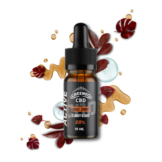 Huile CBD/CBG 20% GREENEO en flacon ambré avec compte-gouttes