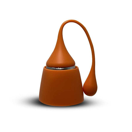 Infuseur à thé en silicone orange avec poignée souple et filtre en acier