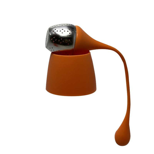 Infuseur à thé en silicone orange avec filtre en acier inox perforé