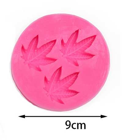 Moule alimentaire 3 compartiments en silicone rose, 9 cm, empreintes de feuilles