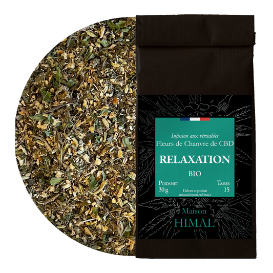 Sachet de tisane CBD bio relaxation en vrac, 30 g, 15 tasses